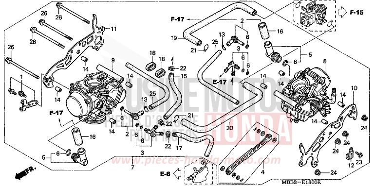 CARBURATEUR (ENS.) de VTR "FireStorm" ITALIAN RED (R157) de 1999